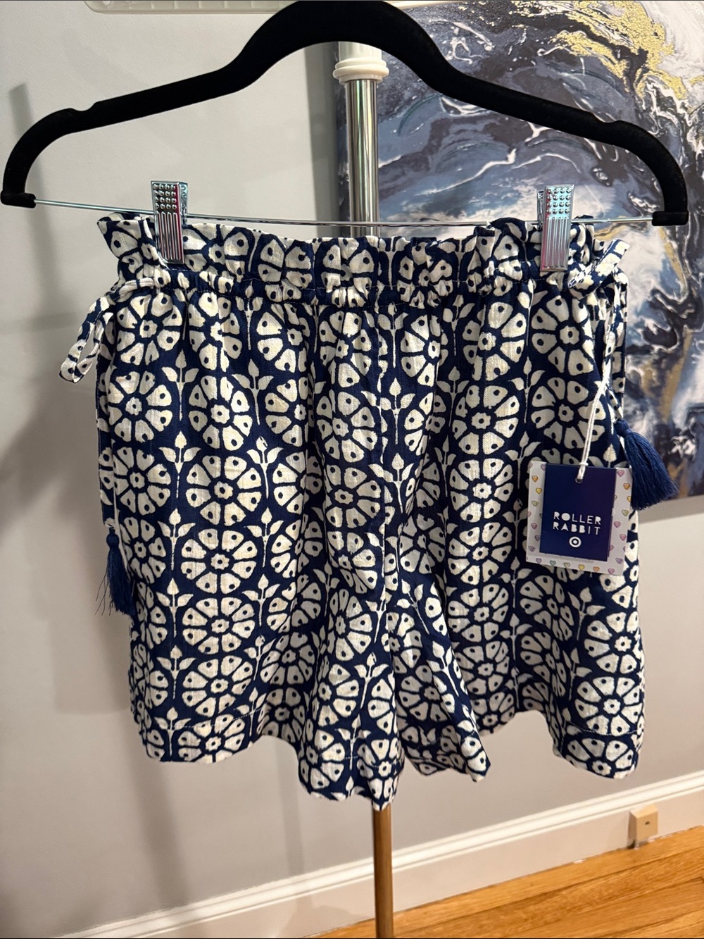 Roller Rabbit Navy & White Floral Tile Print Shorts